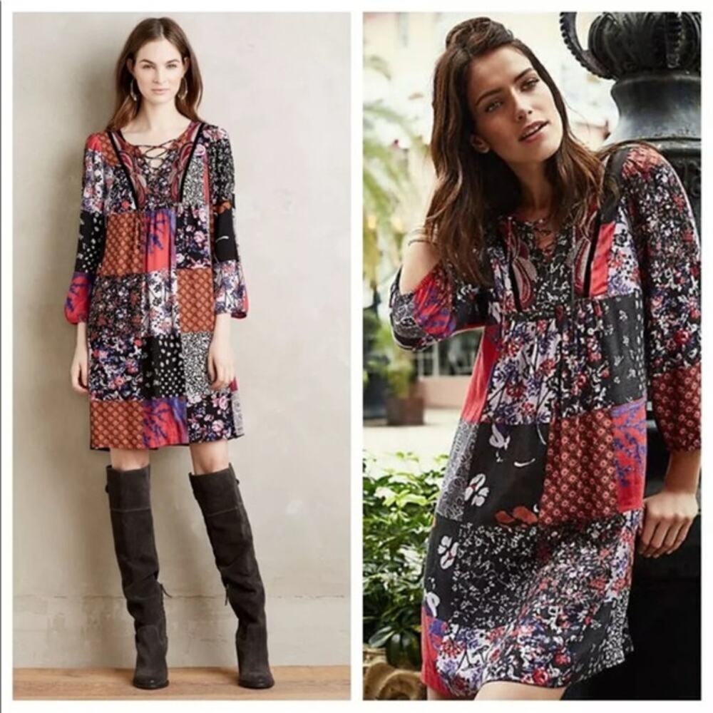 ANTHROPOLOGIE Arcata Patchwork Dress Boho Gypsy Shabby Chic Eclectic Hippie 70s